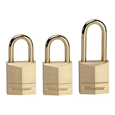 Immagine di Master Lock 3115EURD Confezione da 3 Lucchetti con Chiavi in Ottone Massiccio, Oro, x 1.5 1 cm