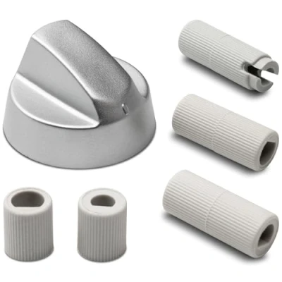 Immagine di ersatzteilshop basics manopola per fornello, Ø 43 mm, con 5 adattatori, universale, forno, 2 colori (argento)