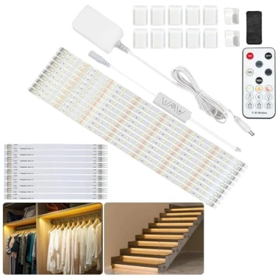 Immagine di Hoobabuy Striscia LED Bianco Caldo 5m, Nastri per Cucina sottopensile Kit di Illuminazione con Telecomando RF Vetrina, Cucina, Scaffale, Armadio, 2700K
