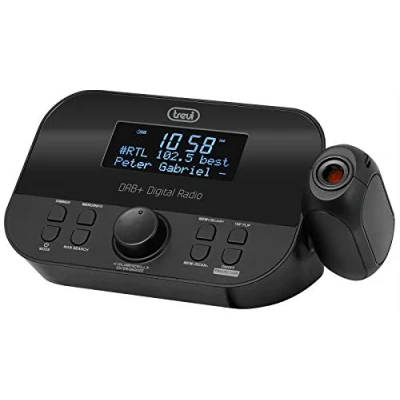 Immagine di Trevi RC 85D8 DAB, Sveglia con Proiettore Soffitto, Ricevitore DAB/DAB+ FM RDS, Stazioni Radio Memorizzabili, Doppia Sveglia, Funzioni Snooze e Sleep, Display LED, Alimentatore in Dotazione, Nero