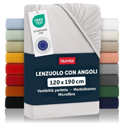 Immagine di Blumtal lenzuolo con angoli una piazza e mezza 120x190 cm sotto in microfibre certificato Oekotex lenzuola colore grigio luna