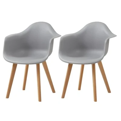 Immagine di HJhomeheart Set di 2 Sedie da Pranzo con Braccioli, Design Moderno, Gambe in Legno Faggio, Cucina Scandinave (Grigio)