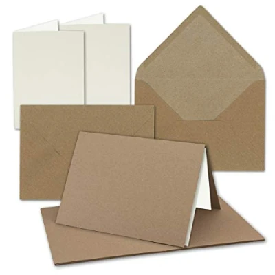 Immagine di Set di carta da lettere, DIN B6, con biglietti pieghevoli, fogli separazione e buste, in riciclata, colore marrone naturale 25 Karten Sets