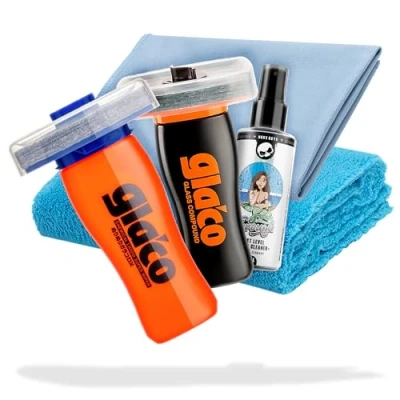 Immagine di 5 pezzi sigillante per vetro Soft99 Glaco DX 110 ml + Glass Compound Roll On 100 Lucidante detergente vetri ml, panno lucidatura, in
