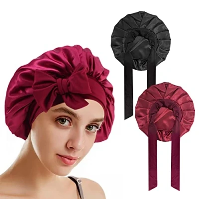Immagine di PFLYPF 2 Cappelli da Notte Regolabili per la Cura dei Capelli notturni Satinati Ricci, Fascia Riutilizzabile Proteggere i Capelli, prevenzione delle arricciature