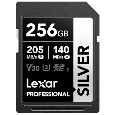 Immagine di Lexar 256GB SD Card SILVER, fino a 205 MB/s in Lettura, Scheda di Memoria SDXC UHS I, Classe 10, U3, V30, per Fotografi Professionisti, Videografi, Appassionati