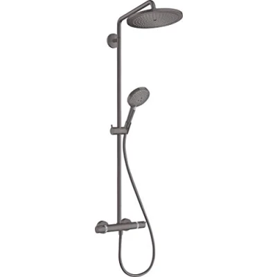Immagine di hansgrohe Croma Select S Showerpipe 280 Sistema doccia a risparmio idrico (soffione doccia, asta termostato, tubo, 3 tipi di getto), colore: Nero spazzolato cromato