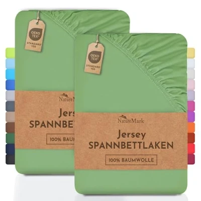 Immagine di NatureMark Confezione da 2 lenzuoli con angoli elasticizzati per bambini, in 100% cotone, diverse misure e colori, qualità di marca, Öko Tex Standard 100, 70 x 140 cm, giada