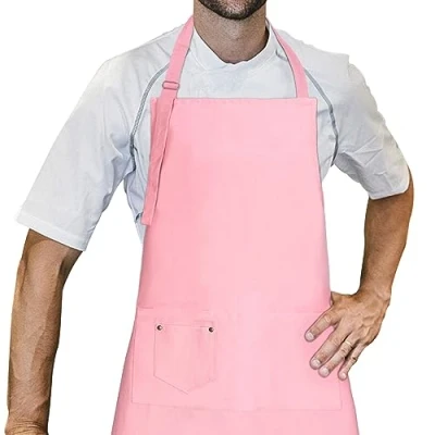 Immagine di LessMo Barbecue Grembiule, Grembiule da Cucina 100% Cotone con Laccio Regolabile e Due Tasche, qualità Professionale, 70 x 85cm, Rosa