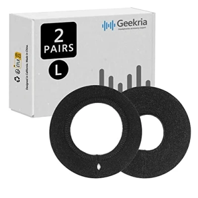 Immagine di Geekria 2 paia di cuffie in tessuto lavorato a maglia, lavabili ed elastici, per auricolari grandi dimensioni, coprisudore caldo e comfort (L/nero)