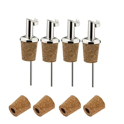 Immagine di Westmark 4 Beccucci per Bottiglie di Liquori e Olio + Tappi Ricambio, Corti, Metallo/Acciaio Inossidabile, in Sughero Naturale, Inox Gastro, Argento, 457022E3