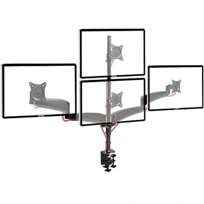 Immagine di Duronic DM453VX1 Braccio per 4 monitor da 13 a 27 pollici Supporto schermi quadruplo Inclinazione e altezza regolabile VESA 75 100 ergonomico doppio articolato Gestione cavi
