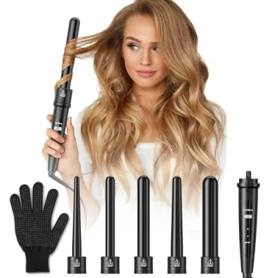 Immagine di CITHOT Arricciacapelli 5 in 1 Ferro Professionale Ondulatore Modellatore Multifunzione con Schermo LCD Temperatura 80C 230C Regolabile Ceramica Ferri di Diverso Diametro Nero
