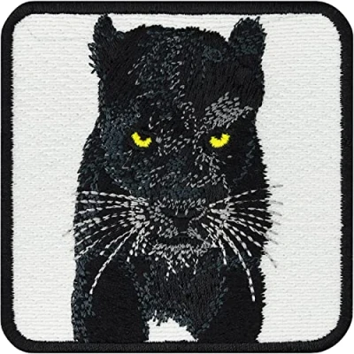 Immagine di Toppa ricamata ferro o cucitura: Panthera nera Patch con ricamo Applicazione leopardo Adesivo da annodare/stirare Protezione della fauna selvatica 75x75mm