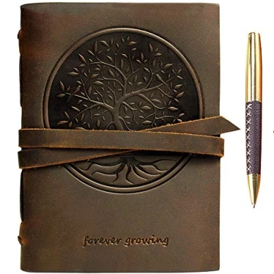 Immagine di Quaderno Appunti in Pelle Albero della Vita A5 Diario di Viaggio Taccuino Donna e Uomo Fatto a Mano Agenda con Fogli Bianchi 21 x 15 cm (8&quot; 6&quot;) Idee per Regali Originali
