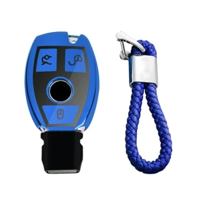 Immagine di M.JVisun Morbido TPU Chiave Auto Protettiva Custodie Cover per Mercedes Benz A B C E S G M V Classe CLA CLS GLA GLC GLE GLK GL GLS SL SLK SLC Viano Metris Lucido Blu Intrecciato Portachiavi
