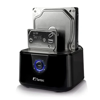 Immagine di FANTEC DS X2U3 Glanz USB3.2 Gen1 docking station for 2x SATA 3.5/2.5 inch SSD/hard disk, integrated one touch cloning function, transfer rates up to 5Gbit/s (SUPERSPEED), high gloss plastic, black