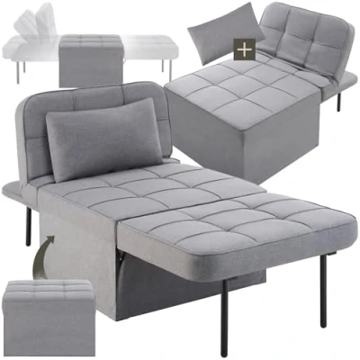 Immagine di TecTake® Sgabello Letto 4 in 1, Poltrona Regolabile 6 Posizioni, Pouf Imbottito con Fodere Lavabili, Struttura Acciaio Robusta, Perfetto come Singolo o Relax Grigio