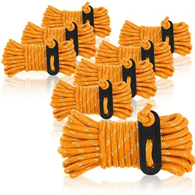 Immagine di com four® 8X tiranti Ogni 4 m per Il Campeggio Riflettente in Arancione Cavo Tenda con Fibbia Ragazzo di Tensione da tenditore Corda