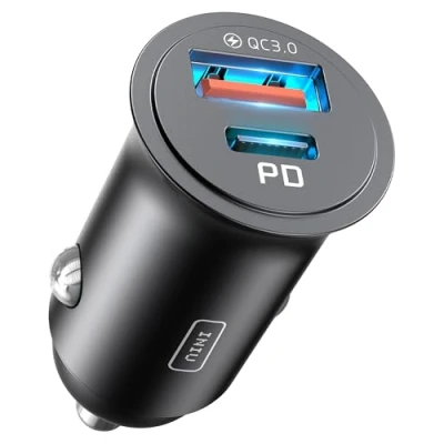 Immagine di INIU Carica Batteria per Auto, 60W Total Presa Accendisigari USB C PD &amp; QC 3.0 Fast Charging Caricabatterie, Caricatore Auto Compatibile con iPhone 16 15 14 13 12 Pro Max iPad Samsung S23 Tablet etc.
