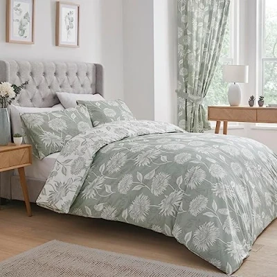 Immagine di Dreams &amp; Drapes Design Set copripiumino con crisantemo, facile da pulire, per letto super king size, colore: verde