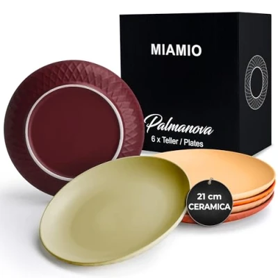 Immagine di MIAMIO Set di 6 piatti/Set piatti moderni in ceramica/gres Collezione Palmanova (21 cm, Rosso)