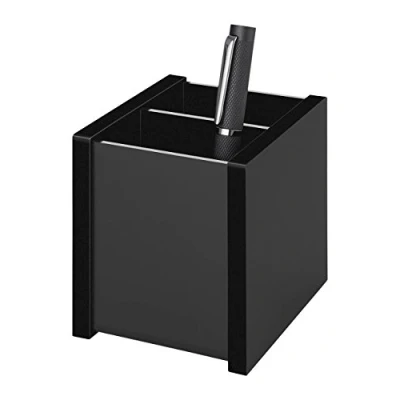 Immagine di WEDO 636001 Portapenne Black Office, in polimetilmetacrilato (PMMA), 2 scomparti, con piedini gomma 10 x 8,3 9,6 cm, confezione regalo, colore: nero