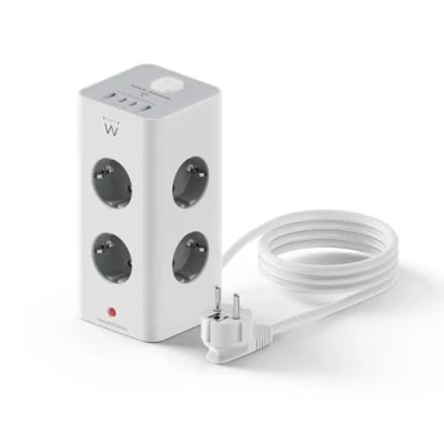Immagine di Ewent Multipresa Verticale a Torre 12 in 1 (3680W/16A); Presa Multipla con 8 Schuko,2 USB C e 2 A;Con Iinterruttore Luminoso; Protezione Sovratensione;Cavo 2m; Per Elettrodomestici,Casa,Ufficio
