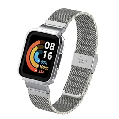 Immagine di nuosiweilang cinturino compatibile per Xiaomi Mi Watch Lite 2/Redmi 2, in acciaio inossidabile intrecciato a maglia, argento