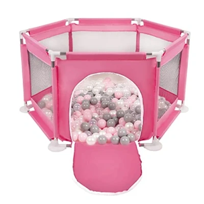 Immagine di Selonis Recinto Esagonale Per Bambini Con 400 Palline Colorate Di Plastica 6 Cm, Rosa:Perla/Grigio/Trasparent/Rosa Chiaro