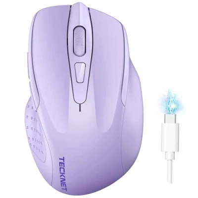 Immagine di TECKNET Mouse Bluetooth Ricaricabile, Multi dispositivo Wireless Silenzioso (Tri Mode: BT 5.0/3.0 + 2.4G), 4800 DPI Ergonomico Portatile per Laptops, Mac OS, Android, Windows