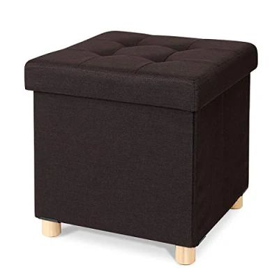 Immagine di dibea Poggiapiedi sedia pieghevole sgabello cubo contenitore con i piedi lino 38x38x38 cm Marrone