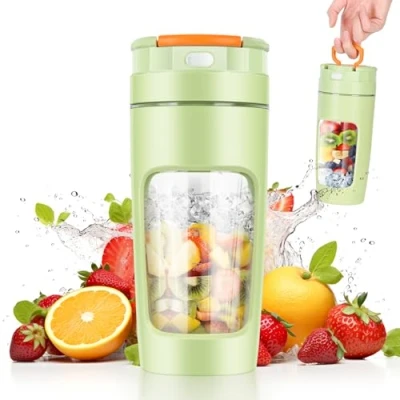 Immagine di 600 ml Leggero frullatore Portatile, Mini Portatile Elettrico, personale con 4 coltelli in acciaio inox, Ricaricabile, per Frullati, Trita Ghiaccio e Frutta Congelata (Verde)