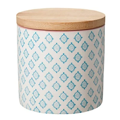 Immagine di Bloomingville Barattolo con Coperchio ermetico Patrizia Scatola portaoggetti in gres colorato Ø 10 x H cm, Blu, Ceramica Gres, capacità 400 ml