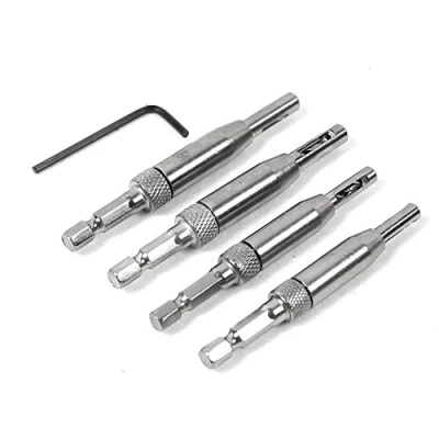 Immagine di set di 4 punte per cerniera autocentrante foratura dei fori bits Door Cabinet pilota HSS Hex Recess