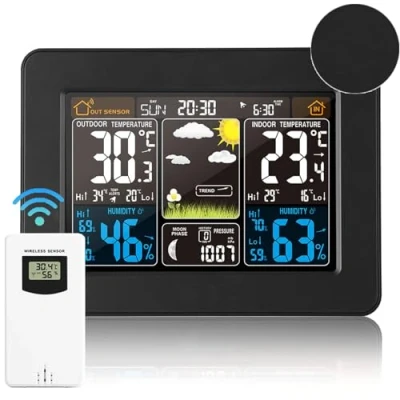 Immagine di Stazione Meteo Automatica Digitale Wireless Meteorologica con Ampio Schermo LCD Display Sveglia,Stazione Sensore,Tempo Data Temperatura umidità Previsioni di Tempo