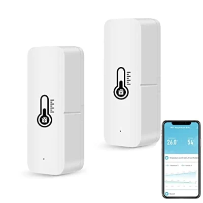 Immagine di Molczov termometro igrometro WiFi Intelligente, sensore di Temperatura e umidità Bluetooth per Interni ed Esterni, Alexa/Google Assistant App Remoto casa. 2 Confezione