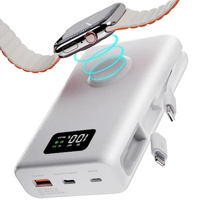Immagine di PZOZ batteria esterna 2 in 1 per telefoni Apple Watch, portatile 20000 mAh, ricarica rapida, 20 W, PD 3.0&amp; QC 3.0,22.5 Power Bank compatibile con iPhone 16 15 Plus Pro Max 14 13