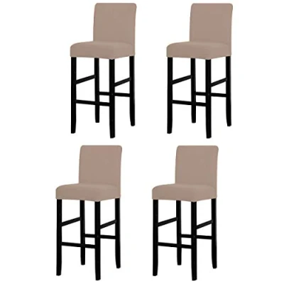 Immagine di LANSHENG Coprisedia, Coprisedie per Bar, Fodera sfoderabile Sedia Rimovibile Elasticizzata da Pranzo Corta Girevole con Schienale Bar (Sabbia,4 Pezzi)