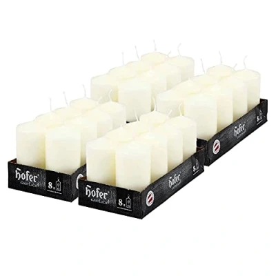 Immagine di Hofer Candele Avorio a Colonna 4,5 x 9 cm Set di 32 Piccole Decorative Cilindriche Colore Lunga Durata 12 Ore Cera Antigoccia Non Profumate qualità RAL