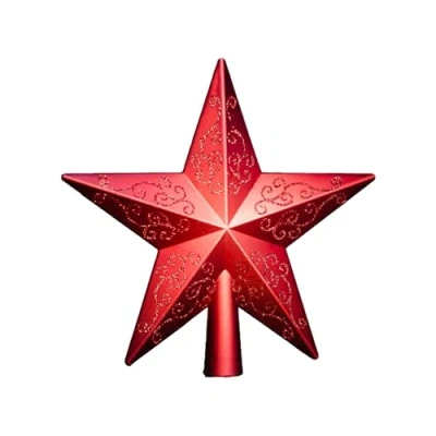 Immagine di HEITMANN DECO Punta per albero di Natale in plastica moderna stella rosso con brillantini, 20 x 19 cm