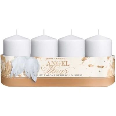 Immagine di Set di 4 candele a pilastro, dell&#039;Avvento, corona profumate in bianco, fragranza: gelsomino, vaniglia e arancione, contenuto della confezione: pezzi, durata