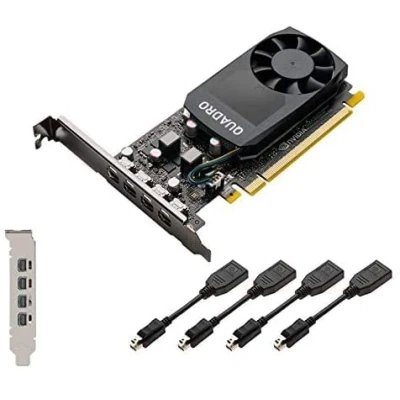 Immagine di Nvidia Quadro P620 Scheda grafica da 2 GB (512 core CUDA, GDDR5, 128 bit, PCI Express x16 3.0) Con x4 cavi mDP a DP, staffe profilo alto e basso (rinnovato)