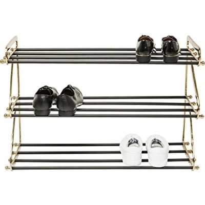 Immagine di Kare Design Scarpiera Walk, Nero/Oro, Scarpiera, Struttura in Alluminio, Aste Acciaio, 54x84x34 cm (H/W/D)