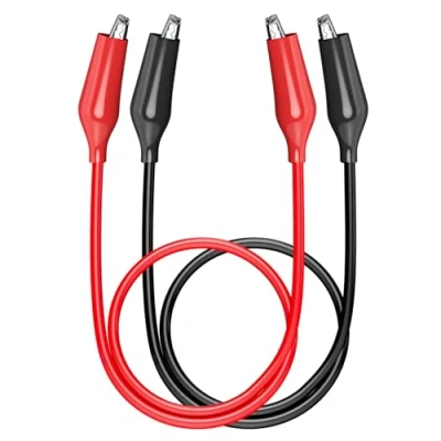 Immagine di Cleqee 2 morsetti a coccodrillo doppia estremità, cavi di prova elettrici isolati per multimetro coccodrillo, cavo tester tensione (0,5 metri/rosso e nero)