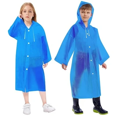 Immagine di Vicloon 2Pcs Impermeabile per Bambini, Poncho da Pioggia Giacca con Cappuccio, Riutilizzabile Addensare Eva Ragazzi Ragazze
