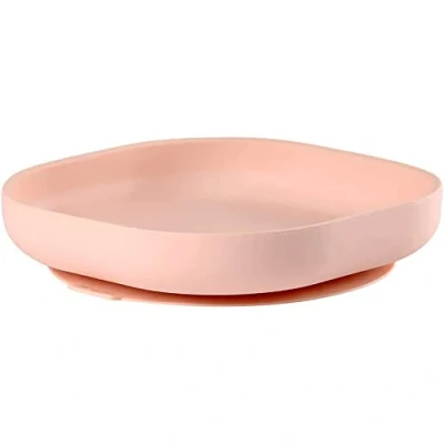 Immagine di BÉABA, Piatto Ventosa per Bambini, 100% Silicone, Materiale morbido e molto resistente, attacca Tavolo o Seggiolone, Linguetta sollevare il Piatto, compatibile con Microonde, Rosa