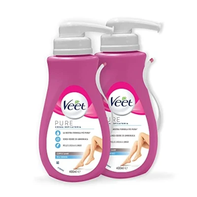 Immagine di Veet Crema Depilatoria Pelli Sensibili, per Gambe, Braccia, Ascelle e Zona Bikini 400 ml, Maxi formato, 2 confezioni