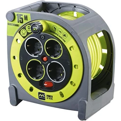 Immagine di Luceco Masterplug ProXT HMG15164SL PX Prolunga Elettrica con Avvolgicavo e Presa Multipla x 4, 15 m, grigio/verde