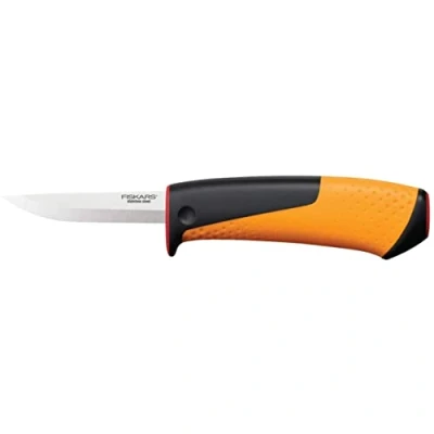 Immagine di Fiskars Coltello da artigiano, Include fodero con affilalama, Lunghezza totale: 20,9 cm, Nero/Arancione/Rosso, 1023620